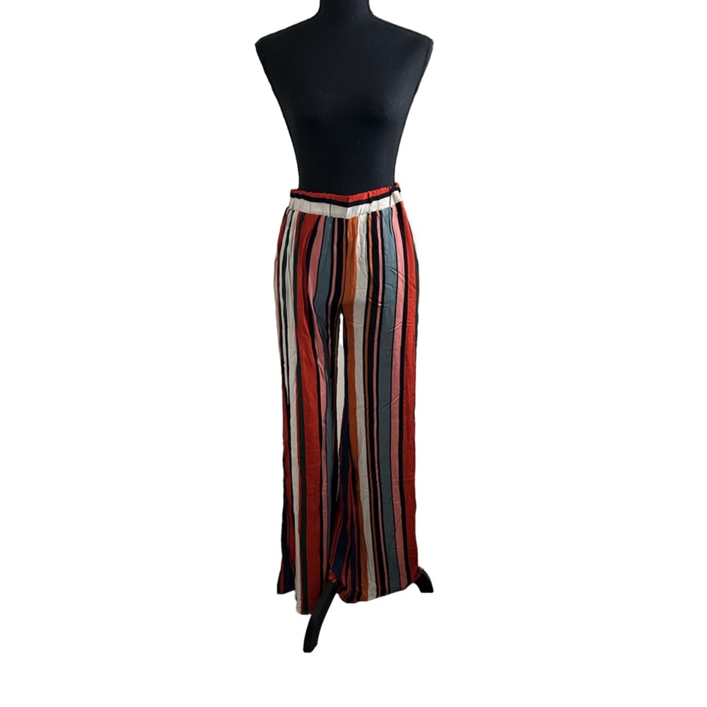 Olivaceous Women’s Wide-Leg Multi-Colored Striped Pants w/ Side Slits, Size M